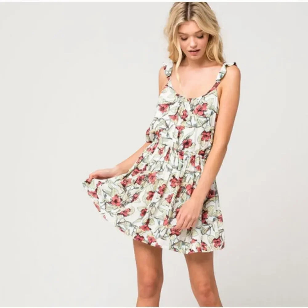 Free People Women's Dear You Floral Lilly Ruffle Strap Mini Dress Size Small - Picture 2 of 6